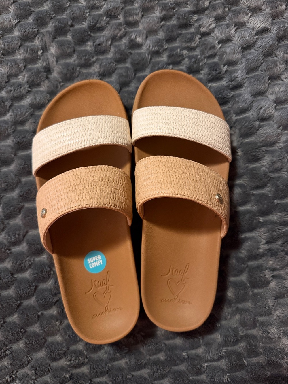 Reef Double-Strap Slide Sandals in Brown & Cream